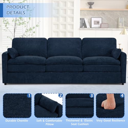 3 Pieces Chenille Sofa Set w/Two Arm Pillows, Blue | Upholstered 2 Pieces Loveseat & 3-Seater Sofa w/Soft Cushions, Modern 2-Seat & 3-Seat w/High-Density Foam for Living Room - color: Blue, size: 69" & 69" & 89" Sofa Set