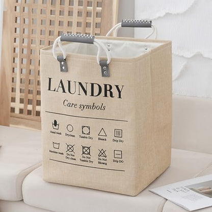 Small Laundry Basket, 50L Foldable Laundry Hamper Organizer with Handles, Fashion Portable Laundry Basket in Bedroom, Laundry Room, Closet, Bathroom, College Dorm (Beige) - color: Beige