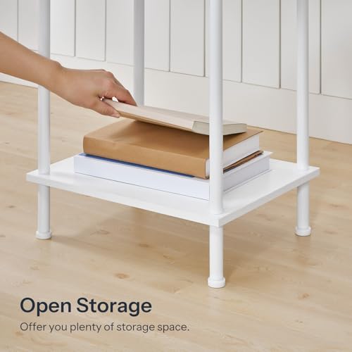 HOOBRO End Table, Small Side Table, Nightstand with 2-Layer Storage Shelves, Sofa Table for Small Spaces, Living Room, Bedroom, Stable Frame, Easy Assembly, White WW09BZ01 - color: White