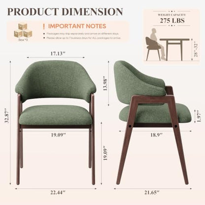 MALOL Wooden Dining Chairs Set of 6, Fabric, Curved Open Back, Green - color: Green, size: Set of 6