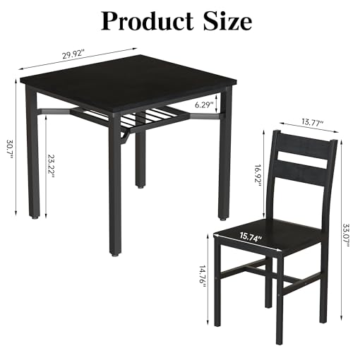 Hooseng 3 Piece Dining Table Set for 2, Small Wooden Kitchen Table with Storage, Farmhouse Square Dinette Set for Dining Room, Breakfast Nook, Apartment, Small Space - color: Black