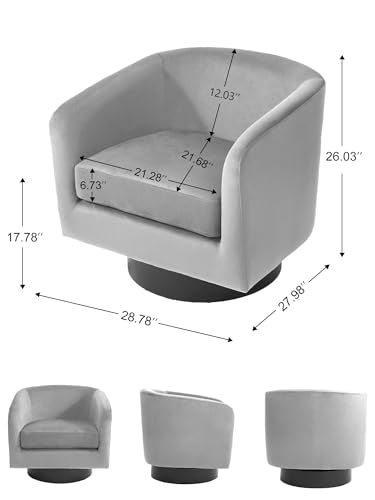 Swivel Barrel Accent Chair, Comfy Reading Armchair, Medium Gray, Set of 1 | Club Chairs for Adults, Low-Back Design, Modern Round Style, Solid Wood Frame & Metal Swivel Base, For Living Room & Bedroom - color: Medium Gray