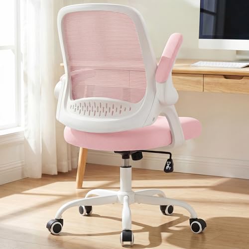 NEO CHAIR Office Computer Chair Ergonomic Mesh Back Flip-Up Arms, Pink | Lumbar Support, Smooth-Rolling Casters, Height Adjustable Seat, Comfortable Seating for Office, Study and Computer Work - color: Pink