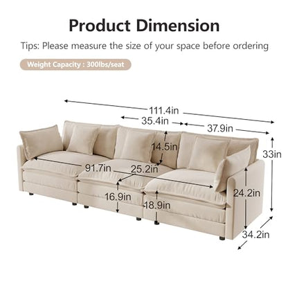 Aoowow Modular Sectional Sofa,112.2 Inch Deep 3-Seater Sofas Comfy Chenille Cloud Sofas and Couches with Pillows for Living Room Apartment（Light Coffee） - color: Light Coffee, size: 3 Seat