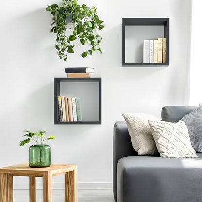 Cube Shelves Set2, Black Display Shelves Wall Mount 7.75" D x 12.5" W x 12.5" H, (Black, Square 2 Cubes) - color: Black, size: Square-Set2
