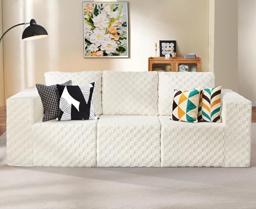 Hobestluk 3 Seater Modular Couch with Deep Seat Oversized Sectional Sofa | PLUSH WHITE,3-Seater,Cozy Fabric,Memory Foam,No Assembly,Cloud Chair,With Pillows,For Livingroom,Free Combination - color: Snow White, size: 3-Seater