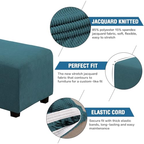 H.VERSAILTEX Ottoman Cover Slipcover Rectangle Fit Length 29'-34' Footrest Sofa Slipcovers Stool Cover Footstool Protector Covers Feature Stretch Thick Soft Jacquard Fabric Washable - Deep Teal - color: Deep Teal, size: Rectangle-Large