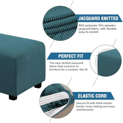 H.VERSAILTEX Ottoman Cover Slipcover Rectangle Fit Length 29'-34' Footrest Sofa Slipcovers Stool Cover Footstool Protector Covers Feature Stretch Thick Soft Jacquard Fabric Washable - Deep Teal - color: Deep Teal, size: Rectangle-Large