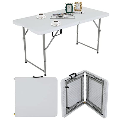 4FT Folding Table, Height Adjustable Table, Heavy Duty Plastic Tables Portable Fold-in-Half Utility Table w/Handle & Lock for Camping BBQ Party Banquet Wedding Market Events, 330LBS - size: 4 FT