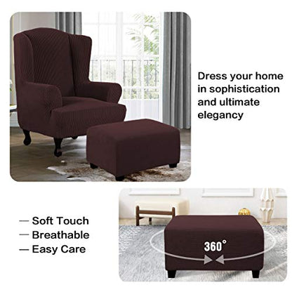 H.VERSAILTEX Ottoman Cover Slipcover Rectangle Fit Length 29'-34' Footrest Sofa Slipcovers Stool Cover Footstool Protector Covers Feature Stretch Thick Soft Jacquard Fabric Washable - Chocolate - color: Chocolate, size: Rectangle-Large