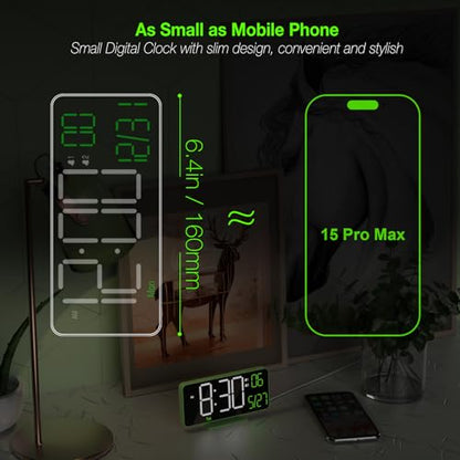 Small Digital Clock, 6.7in Alarm Clocks for Bedrooms, Auto Dimming, Room Temperature, Day of The Week, Seconds, Date, Desk Clock for Bedroom, Digital Clocks for Living Room - color: Green (White + Green Digits)