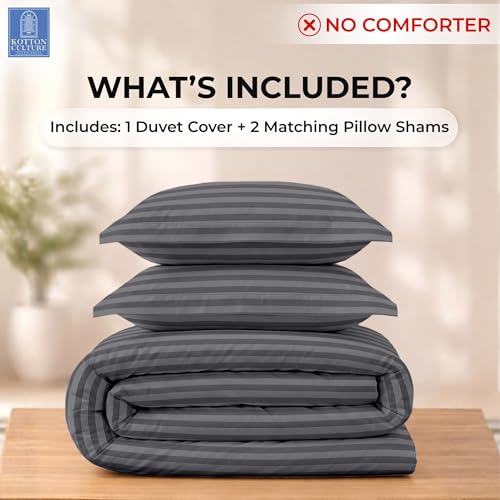 3 Pc Queen Size Duvet Cover Set- 100% Egyptian Cotton 600 TC Ultra Soft Premium Durable Comforter Cover Zipper Closure & Corner Ties (Striped Dark Grey, Queen/Full 90" X 90") - color: 05 - Striped Dark Grey (No Comforter), size: Queen With Two Cases
