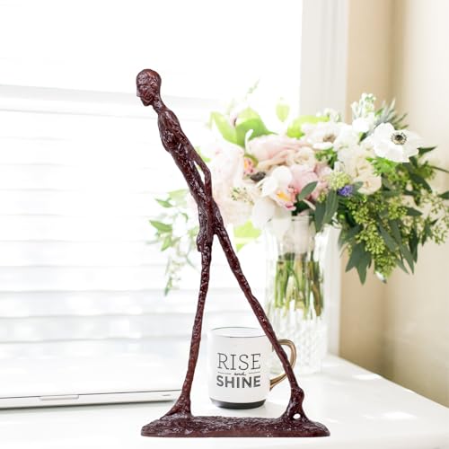 Handcrafted Bronze Walking Man Sculpture - Famous Modern Abstract Bronze Art Piece - Elegant Home Décor - Perfect for Indoor and Outdoor Spaces - Unique Decorative Bronze Statue (Red, 11") - color: 11.8" Red-bronze