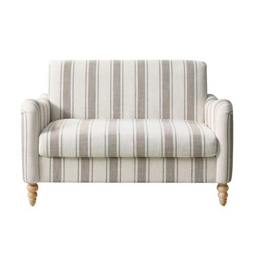 HULALA HOME 50.5" Loveseat Sofa with Stripe Pattern, 2 Seater Sofa, Tan | Farmhouse Comfy Upholstered Small Couch, with Solid Wood Spindle Legs and Rolled Wide Armrests, for Living Room Bedroom - color: Tan, size: 2-Seater Loveseat