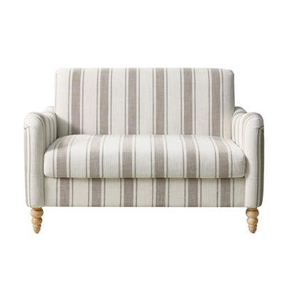 HULALA HOME 50.5" Loveseat Sofa with Stripe Pattern, 2 Seater Sofa, Tan | Farmhouse Comfy Upholstered Small Couch, with Solid Wood Spindle Legs and Rolled Wide Armrests, for Living Room Bedroom - color: Tan, size: 2-Seater Loveseat