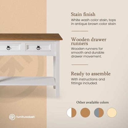 Solid Wood Hall Table with 2 Drawers 34.4" W, 12.6" D, 28.8" H - Console Table with Fixed Lower Shelf, Farmhouse Hallway Foyer, Office, Bedroom - color: White
