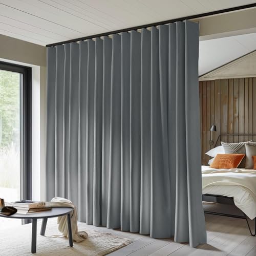 Room Divider Curtains Total Blackout Privacy Curtain Panel Room Thermal Insulated Noise Reduction Curtains for Bedroom Window Living Room Ceiling Track Curtain W 12.5 ft × H 7 ft Dark-Grey - color: Dark-grey, size: 150"W x 84"L (Pack of 1)