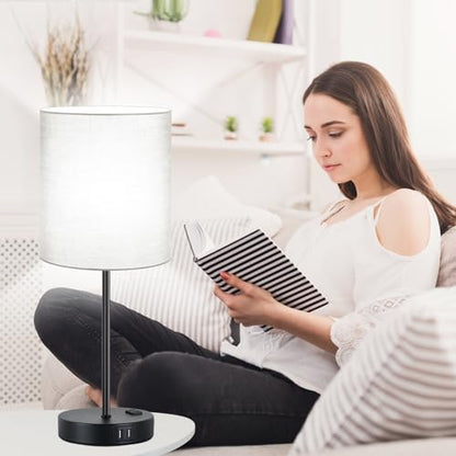 Lynnoland Set of 2 Touch Control Table Lamps with 2 USB & AC Outlet, 3-Way Dimmable Bedside Nightstand Lamps for Bedroom Living Room Nursery, 800 Lumens 5000K Daylight Bulbs Included - color: (2 Pack)Gray & Matte Black(Base)-5000K Bulbs Included