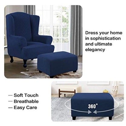 H.VERSAILTEX Ottoman Cover Slipcover Rectangle Fit Length 29"-34" Footrest Sofa Slipcovers Stool Cover Footstool Protector Covers Feature Stretch Thick Soft Jacquard Fabric Removable Washable - Navy - color: Navy, size: Rectangle-Large