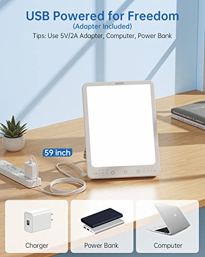 SUXIO Light Therapy Lamp - 10000 Lux Therapy Lights Lamp, 3 Timer & Mode Sunlight Lamp, Memory Function Daylight Lamp, Portable Light Box Therapy Use As Lift Mood, Happy Lamp for Home/Office/Travel - size: DC 5V-2A