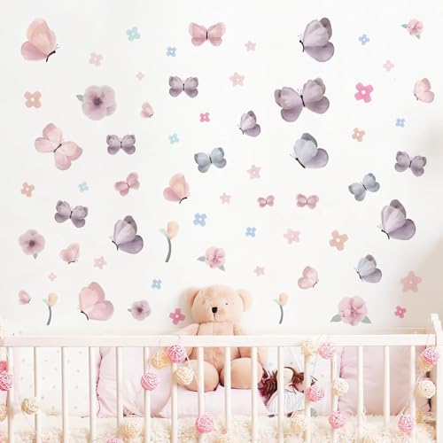 Butterfly Wall Decals Peel and Stick 70 Pcs, Butterfly Wall Stickers | Easy Removable Vinyl Flower & Butterfly Wall Stickers Wall Art For Girls Room Kids Bedroom Playroom Door Window Laptop - color: Butterfly Flower
