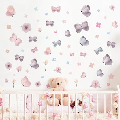 Butterfly Wall Decals Peel and Stick 70 Pcs, Butterfly Wall Stickers | Easy Removable Vinyl Flower & Butterfly Wall Stickers Wall Art For Girls Room Kids Bedroom Playroom Door Window Laptop - color: Butterfly Flower