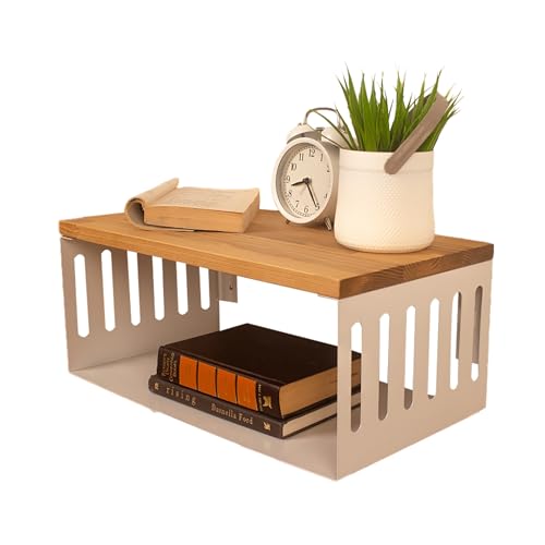 Floating Nightstand with White Metal Base, Wooden Top and Sturdy Metal Base, Minimalist Bedside Table, Wall Mounted Shelf, Bedside Shelf (Madrid) - color: Madrid
