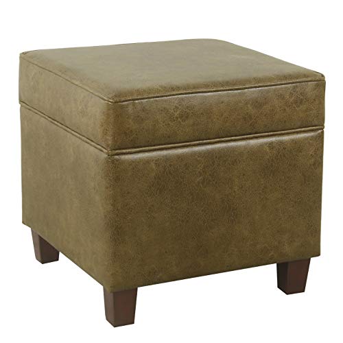 HomePop 18" Square Storage Ottoman - Distressed Brown Faux Leather - color: Brown