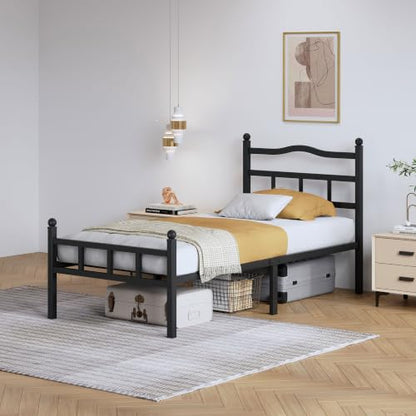 SHOANED 14 Inch Metal Bed Frame - Twin Size Heavy Duty Bedframe with Headboard & Footboard Black Basic Steel Slats Platform No Box Spring Needed/Easy Assembly/Noise Free - size: Twin, style: 14 Inch with Footboard
