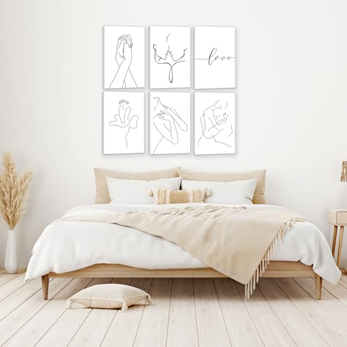 HoozGee Minimalist Line Wall Art Prints with Built-in Wooden Frame Black and White Modern Love Abstract Canvas Print Poster Art for Living Room Bedroom Office Home Room Decor (24"x36" FRAMED) - size: 24"x36" FRAMED