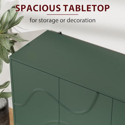 Godchoices 56" Sideboard Buffet Cabinet with Storage, Modern Accent Credenza with Wavy Doors & Adjustable Shelf, Console Cabinet for Kitchen,Living Room,Dining Room,Entryway,Hallway - color: 56" Green