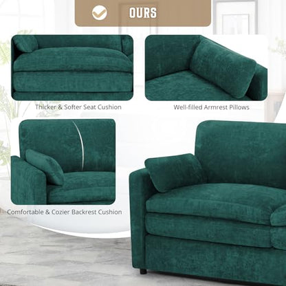 89" Chenille 3 Seats Sofa with 2 Pillows, Teal | Modern Upholstered Sofa with Deeper Seats, Comfy Sofa with Thickened Cushions for Living Room, Apartment - color: Teal, size: Sofa