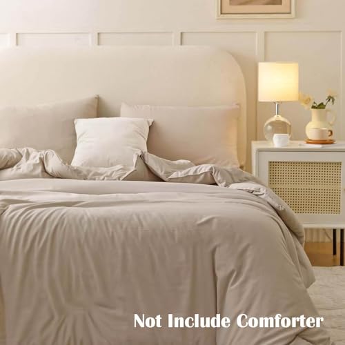 Nanko Tan Queen Size Duvet Cover Set, Luxury Microfiber Comforter Quilt Bedding Cover with Zip Closure Ties - Modern Farmhouse Style for Men and Women Chambray Teen, 3pc 90 x90, Taupe Brown Khaki - color: Tan, size: Queen
