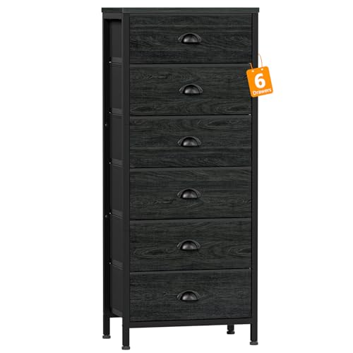 Tall Dresser with 6 Drawers,Vertical Chest of Drawers and Nightstand for Bedroom with Fabric Drawer Organizer Unit in Living Room,Closet,Entryway,Hallyway