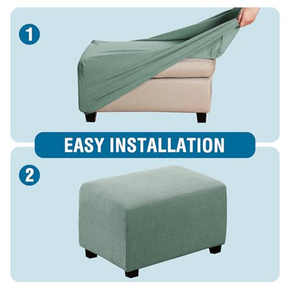 H.VERSAILTEX Ottoman Cover Slipcover Rectangle Fit Length 29"-34" Footrest Sofa Slipcovers Stool Cover Footstool Protector Covers Feature Stretch Thick Soft Jacquard Fabric Removable Washable - Sage - color: Sage, size: Rectangle-Large