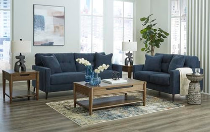 Signature Design by Ashley Loveseat Sofa, Navy Blue, No Assembly, Bixler | Chenille fabric blend, Durable foam cushions, Mid-century modern style, Track arms - color: Blue