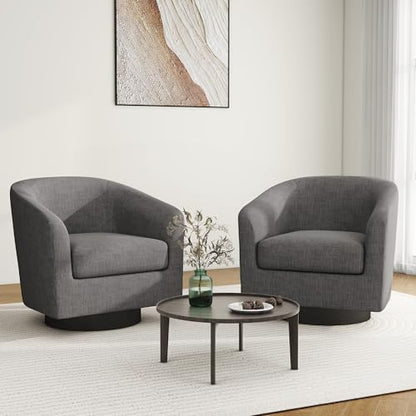Swivel Barrel Accent Chair, Comfy Reading Armchair, Grey, Set of 2 | Club Chairs for Adults, Low-Back Design, Modern Round Style, Solid Wood Frame & Metal Swivel Base, For Living Room & Bedroom - color: Grey