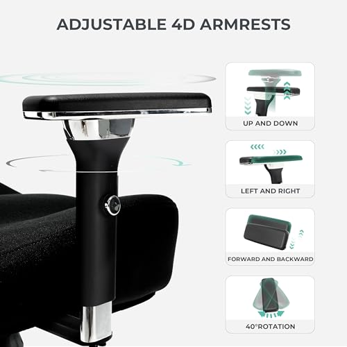 Big and Tall Office Chair 500lbs, Ergonomic Oversize Mesh Desk Chair, Heavy Duty High Back Computer Chair with Wide Thick Seat Cushion, Adjustable Lumbar Support, 4D Armrests