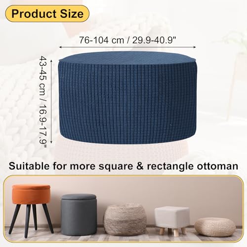 uxcell Ottomen Cover Round, Jacquard Ottomen Slipcover with Elastic Bottom Fit 76cm-104cm /29.9"-40.9" Diameter, Stretchable Footrest Stool Covers for Furniture Protector, Navy Blue - color: Navy Blue, size: 76cm-104cm/29.9"-40.9"