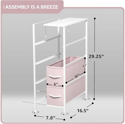 Sorbus Kids Narrow Dresser with 4 Drawers - Vertical Slim Storage Chest of Drawers with Steel Frame, Wood Top & Easy Pull Fabric Bins for Small Spaces, Closets, Bedroom, Bathroom & Laundry - color: Pink, style: 4 Drawer
