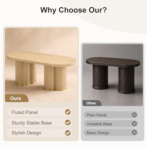 Oval Fluted Coffee Tables for Living Room, 47" Wood Coffee Table,Oak - color: Oak