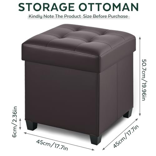 Ottoman with Storage, Square Storage Ottoman for Dorm, Faux Leather Ottomans with Legs for Living Room, Bedroom, 17.7" D x 17.7" W x 19.9" H, Brown - color: Brown, size: 17.7"D x 17.7"W x 19.9"H