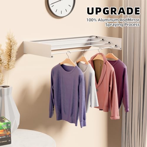 ZMBESUP Wall Mounted Drying Rack for Small Space, 23.6" Foldable Collapsible Laundry Rack, Compact Space Saver for Apartment Bathroom Balcony, Includes Wall Template (White) - size: 23.6'' Regular