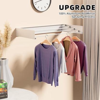 ZMBESUP Wall Mounted Drying Rack for Small Space, 23.6" Foldable Collapsible Laundry Rack, Compact Space Saver for Apartment Bathroom Balcony, Includes Wall Template (White) - size: 23.6'' Regular