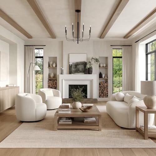 KINWELL 68" Boucle Upholstered Loveseat with 2 Swivel Barrel Chairs, Cream | No Assembly Sherpa Living Room Furniture Sets, 2-Seater Couch Settee and Accent Chairs Armchairs for Small Spaces Apartment - color: Beige, size: Loveseat + 2 Chairs
