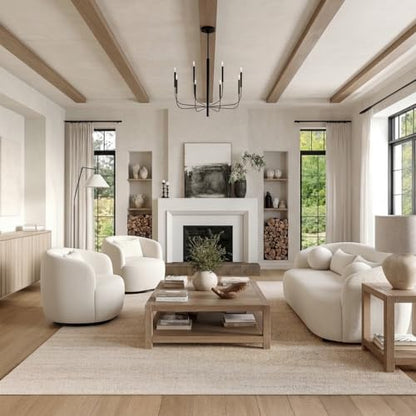 KINWELL 68" Boucle Upholstered Loveseat with 2 Swivel Barrel Chairs, Cream | No Assembly Sherpa Living Room Furniture Sets, 2-Seater Couch Settee and Accent Chairs Armchairs for Small Spaces Apartment - color: Beige, size: Loveseat + 2 Chairs