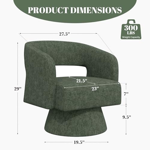 Luxanimarion Swivel Barrel Accent Chair,Oversized Chenille Upholstered Round Swivel Chair,Modern Luxury 360 Degree Living Room Vanity Chair for Bedroom Office,Green,2PCS - color: Green-chenille, size: Set of 2