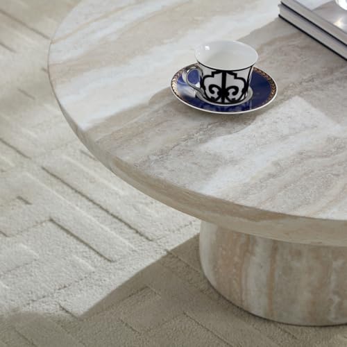31.5" Round Marble Coffee Table with Pedestal (31.5“×13.78”) | Faux Marble Center Table Concrete Coffee Table Travertine Accent Table Living Room Furniture - color: Mars,ø31.5" X 13.8",pedestal