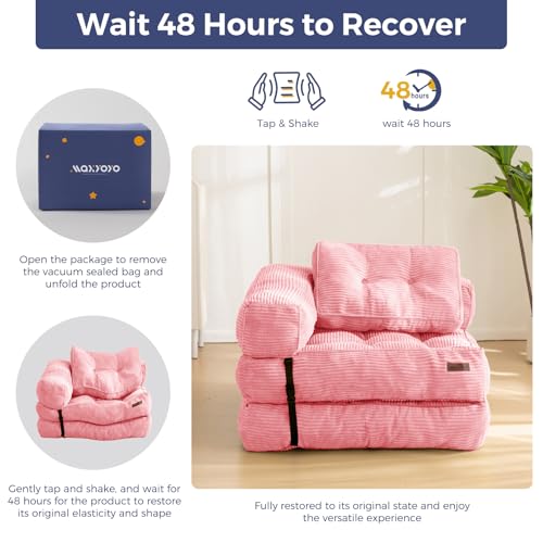 MAXYOYO Folding Sofa Bed, Convertible Chair Bed with Pillow | L-Shaped Floor Sofa with Armrest and Pillow, Foldable Portable Fold Out Comfy Chair Bed for Living Room Bedroom, Pink - color: Pink