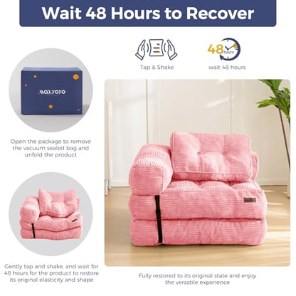 MAXYOYO Folding Sofa Bed, Convertible Chair Bed with Pillow | L-Shaped Floor Sofa with Armrest and Pillow, Foldable Portable Fold Out Comfy Chair Bed for Living Room Bedroom, Pink - color: Pink